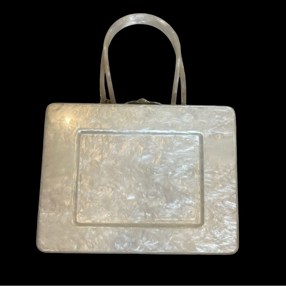 Vintage Wilardly Lucite 1950s Marbleized Pearlized Top Handle Box Purse - Picture 3 of 15
